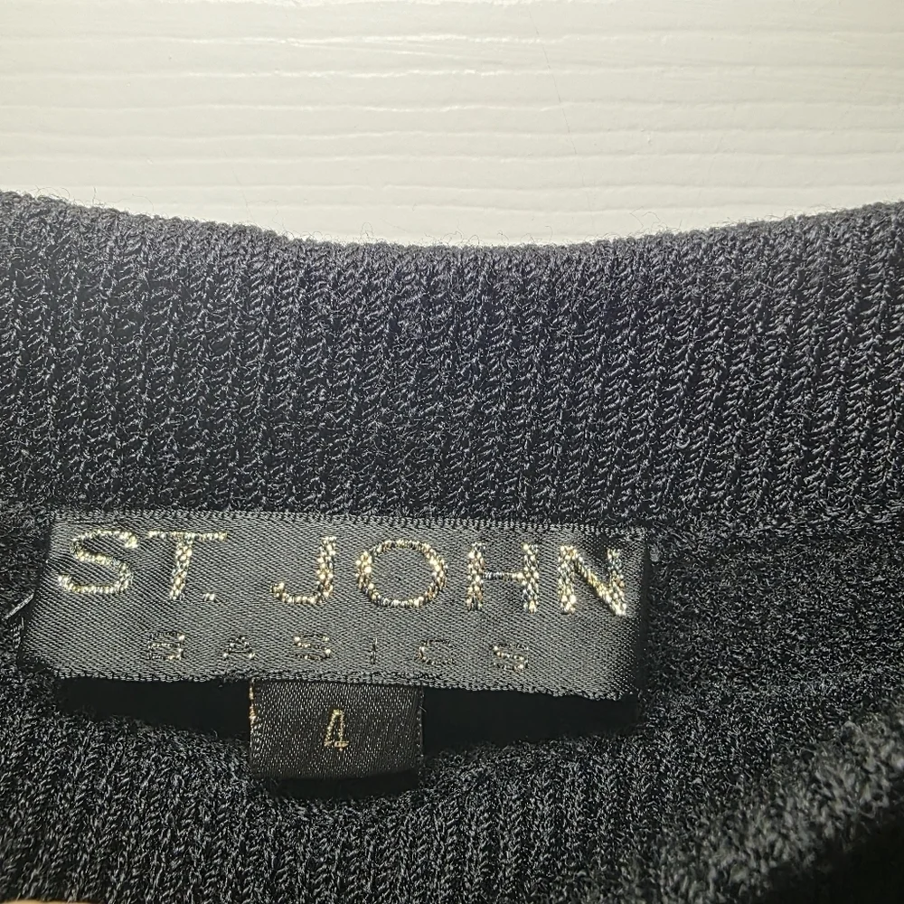 St John Santana Knit Straight Leg Crop High Waisted Pants Black Stretch Size 4 - Picture 11 of 11